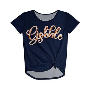 Girls Navy & Orange Knot Accent Gobble Boutique Tee - Size 8
